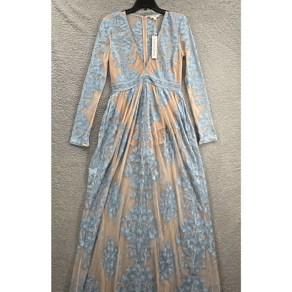 Free People For Love and Lemons Temecula Maxi Dress Size Large Blue - Picture 3 of 8